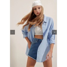 Bebe Mavisi Oversize Gömlek