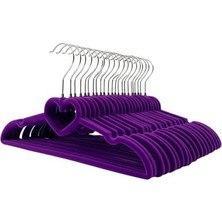 Premium Serisi 20'li Ekonomik Paket Kadife Kaydırmaz Elbise Kıyafet Askısı, Mor