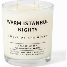 Warm Istanbul Nights | Premium Soya Mumu | 12 Oz, 3 Fitilli, 45+ Saat Yanma Süresi | Portakal, Ihlamur, Ylang & Sandal Ağacı | Organik Pamuk Fitil | Şık Cam Içinde