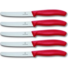 Domates Bıçağı, Ekmek Bıçağı, Sofra Bıçağı Seti, 5 Parça, (Kırmızı)