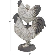 Deco 79 Çiftlik Evi Polystone Horoz Heykel, 8" x 5" x 12", Beyaz