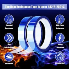 Isı Bandı, 2'li Paket Yüksek Sıcaklık Dayanıklı Bant, Kalıntı Bırakmayan Yüksek Sıcaklık Bandı, Isı Transferi Maskeleme ve Isı Presleme Için Dayanıklı Bant Seti (Mavi 20MMX33M)