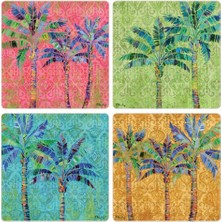 Coasterstone Paradise Palms Emici Bardak Altlıkları (4'lü Set), 4-1/4", Çok Renkli