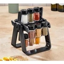Döner Baharatlık Standı, 12'li Şişeli Set, Siyah Plastik Raf, Duvara Monte Edilebilir