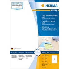 Herma 4375 Hava Şartlarına Dayanıklı Folyo Etiketleri Dın A4 Şeffaf 210 x 297 Mm, 25 Yaprak, Polyester Folyo, Mat Kendinden Yapışkanlı, Yazdırılabilir, Kalıcı Yapışan Yapışkan Folyo, 25 Yapışkan