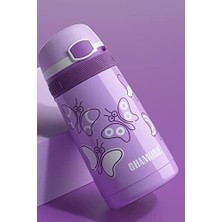 Çocuk 350 ml Pipetli Paslanmaz Çelik Termos Bpa Içermez 7 Renk Mor