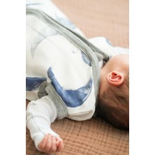 Bebek Giyilebilir Battaniye -%100 Pamuk Ince Yazlık Kundak - Erkek ve Kız (Mavi Ay, 0-6 Ay, 1.5 Tog)