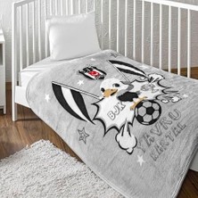 Klasik Taraftar Desenli Pamuk-Polyester Karışım Battaniye, Siyah, Beyaz, Bebek