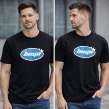 Hugo Önü Baskılı Bisiklet Yaka T-Shirt