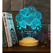 PremiumPort 3D Smiley Kalpler Kişiye Özel LED Lamba Doğum Günü Hediye