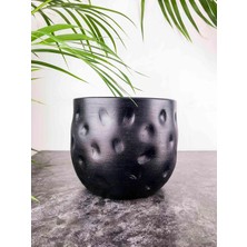 Bitki Tasarımı Ev Dekorasyon Aksesuar Siyah Desenli Toprak Saksı Saksılık Salon Çiçeklik - 19 cm