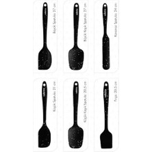 Valletta Drongo Dayanıklı Yanmaz Yapışmaz Silikon Spatula Seti 6 Parça Siyah Noktalı 27 cm Boyutunda