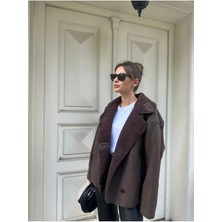 Meecy Else Acı Kahve Dokulu Süet Içi Peluşlu Oversize Zr Model Mont