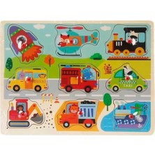 Tahta Raptiyeli Bultak Puzzle Kara/hava/deniz Aracı 9 Parça