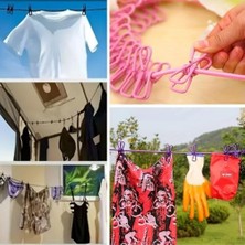 Taşınabilir Seyahat Çamaşır Ipi 12 Mandallı Klipsli Lastikli Çamaşır Mandalları