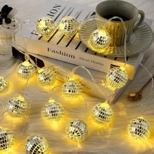 10'lu LED Disko Topu Işık Mini Ayna Topu Şerit Işık Iç Dış Mekan Parti Bahçe Dekoru