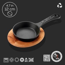 Pişirme Kabı Lv Eco Y Stv 12 K4 Yuvarlak Kızartma Tavası ve Ahşap Plaka, Çap 12 Cm, Dökme Demir, Siyah