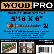 S ST516X6-25PC 5/16-Inç x 15,5 cm Uzunluk Yuvarlak Yıkayıcı Başlı Dış Ahşap Vidalar, 25'li Paket, Altın