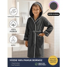 Layvera Çocuk Bornoz 5-6 Yaş | %100 Pamuklu-Antrasit-Yumuşak Doku-Kapüşonlu-Cepli-Biyeli