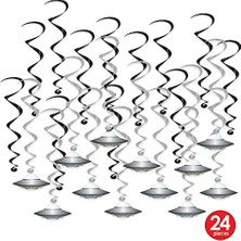 24 Parça Uçan Tabak Whirls Dış Mekan Süslemeleri Uzaylı Parti Malzemeleri Asılı Spiraller, 44,5 cm - 63,5 Cm, Siyah/gümüş/beyaz/mavi/yeşil