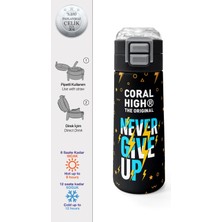 Coral High Kids Siyah Never Give Up Desenli Pipetli ve Direkt Içim Çelik Termos 500 ml 38120