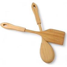Bambu 2'li Servis Seti, Tavalarınız ve Kızarmanız Için Spatula, Servisleriniz Için Büyük Kaşık | 2 Adet Lüks Bambu Set
