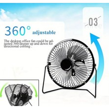 Masa Üstü Metal USB Mini Fan - Sessiz Soğutucu Vantilatör - 13.5 cm Çaplı 4 Alüminyum Kanatlı - Ayarlanabilir Açılı Masa Fanı - 5V 2.5W Güç - USB Girişli Mini Klima Fan - Ofis, Ev, Laptop