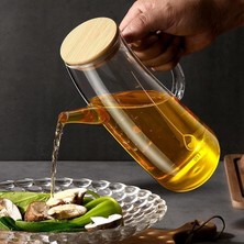 Bambu Kapklı Borosilikat Cam Yağlık & Sirkelik – 1 Litre | Dayanıklı & Sızdırmaz Tasarım | Bambu Kapaklı Şeffaf Cam Yağdanlık – 1000ML