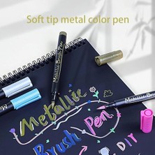 Metalik Fırça Keçeli Kalemler, 10 Renk Zararsız ve Toksik Olmayan Kaligrafi Kalemleri, Fırça Yazı Sanatı, Siyah Kağıt, Kaya Boyama, Kart Yapımı Için