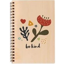 Be Kind Çiçek Tasarımlı 8 cm x 12 cm Ölçülerinde Çizgisiz 48 Yaprak Ahşap Kapaklı Defter