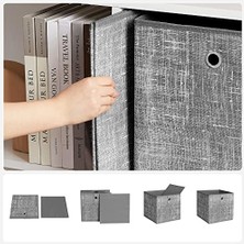 Saklama Kutusu, 6'lı Set, Dokunmamış Kumaştan Yapılmış Saplı Düzenleme Kutuları, Katlanır Kutu, Giysi Saklama, Benekli Gri