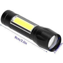 511 LED USB Şarjlı Yüksek Lümen Mini Boy El Feneri, Metal Kasa, 3 Modlu Işık Modülü, Kutulu, Şarj Kablosu Dahil