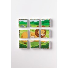 Manyetik Blok Çift Taraflı 9 Parçalı Mıknatıslı Puzzle 2 Görsel Aslan-Zebra Yapboz