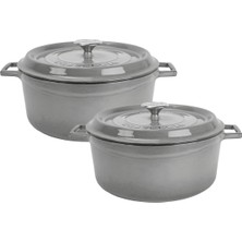 Metal Premium Serisi - Döküm Yuvarlak Tencere Seti 24 cm & 28 Cm, Majolik Gri