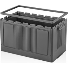 Dev Boy Katlanır Kilit Kapaklı Kasa 55 Litre Hacimli, Yer Kaplamayan Portatif Saklama Kutusu Ardiye, Balkon, Mutfak, Kiler, Bahçe ve Araç Bagajı Için Güvenli Organizer (Antrasit)