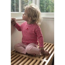 Cigit Çizgili Triko Kız Bebek Takım 0-3 Yaş Pudra Mercan Çizgili