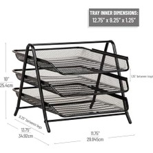 3 Katmanlı Kağıt Tepsisi, Masaüstü Düzenleyici, Dosya Depolama, Çalışma Alanı, Ofis, Metal Örgü, 11.5 "u x 13.75" G x 10"h, Siyah