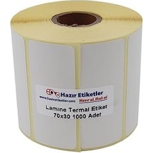 Hazır Al Hızlı Al Lamine Termal Etiket 70MM x 30MM Ruloda 1000 Adet 40MM Çapında Direk Termal Transfer Etiketi