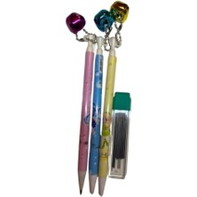 Kalem Seti, 3 Adet Renkli Tasarım, Zil Süslü, Kurşun Kalem Ucu Hediyeli