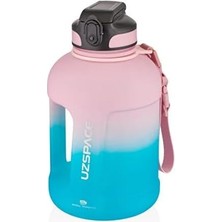 1700ML Çift Renk Pipetli Taşıma Askılı Kulplu Softtouch Motivasyon Su Matarası (Pembe-Mavi)
