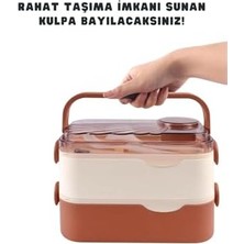 Bento 1350ML Lunchbox 2 Katlı 3 Bölmeli ve Sosluklu Çelik Sefer Tası Yemek Kutusu Çatal Kaşık Hediyeli (Lacivert)