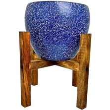 Bitki Tasarımı Ev Dekorasyon Lacivert Granit Toprak Saksı Saksılık Salon Çiçeklik 4 Ayaklı - 15 cm