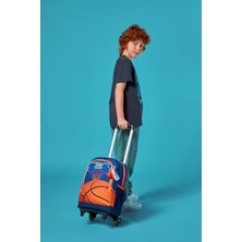 Işıklı Tekerlekli Turuncu Lacivert Basketbol Çekçek Okul Çantası - Erkek Çocuk