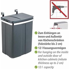 Kapı Atık Kutusu 12L Dolap Atık Kutusu Mutfak Atık Kutusu Gri