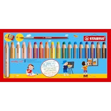 Woody 3'ü 1 Arada - Çok Özellikli Kalem - 18'li Paket - Çeşitli Renkler + Kalemtıraş ve Boyama Fırçası
