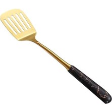 Mermer Desenli Saplı Paslanmaz Çelik Spatula, 304 Kalite 18/10, Altın Rengi, Servis Sunum Spatulası
