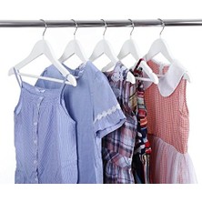 CRW06W-20 Çocuk Elbise Askısı, 20'li Set, 35 cm Uzunluğunda Ahşap Askı, Masif Ahşap, Kaymaz Pantolon Köprüsü ve Çentikler, Kanca, 360° Döndürülebilir, Beyaz