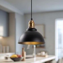 Siyah Tekli Sarkıt Aydınlatma Metal Sıvama, Ev, Ofis, Cafe, Restoran Avizeleri, E27 Duy (Siyah)