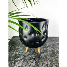 Bitki Tasarımı Ev Dekorasyon Aksesuar Siyah Desenli Toprak Saksı Saksılık Salon Çiçeklik 3 Ayaklı - 19 cm