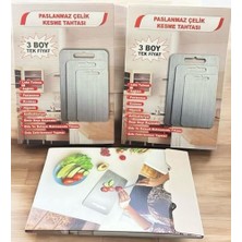 3'lü Paslanmaz Çelik Kesme Tahtası Seti Gıda Temasına Uygun Antibakteriyel 34X23 29X19 24X15 0,7mm Kesim Panosu Levhası Cam Kesme Tahtası